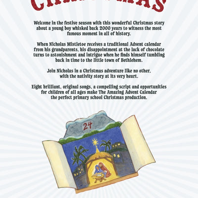 Amazing Advent Calendar - back cover displaying text describing nativity