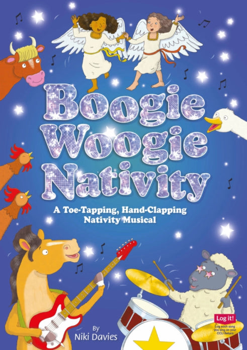 Boogie Woogie Nativity - nativity cover art - nativity animals and angles playing musical instruments and singing