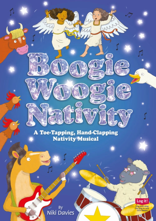 Boogie Woogie Nativity - nativity cover art - nativity animals and angles playing musical instruments and singing