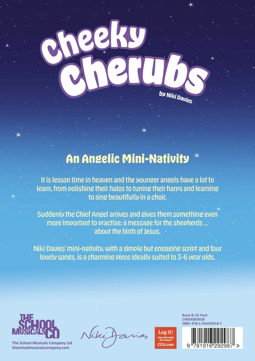 Cheeky Cherubs nativity back cover art - description on what the nativity is