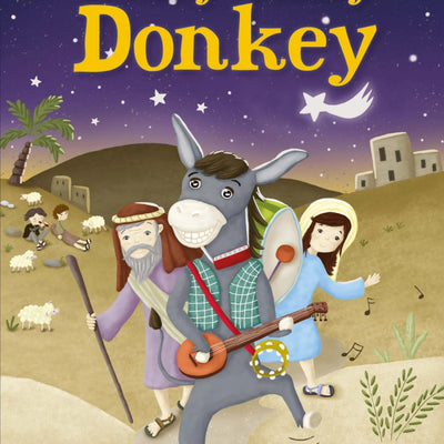 Honky Tonky Donkey - nativity - scene of donkey in Bethlehem playing a musical instrument, dancing in the streets