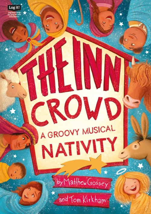 The Inn Crowd - nativity cover art displaying inn frame with characters faces gathered round 