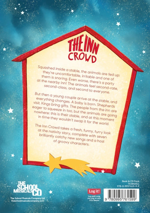 The Inn Crowd - nativity back cover displaying text describing plot