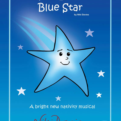 The Little Blue Star - nativity cover art displaying blue background with blue star with smiley face