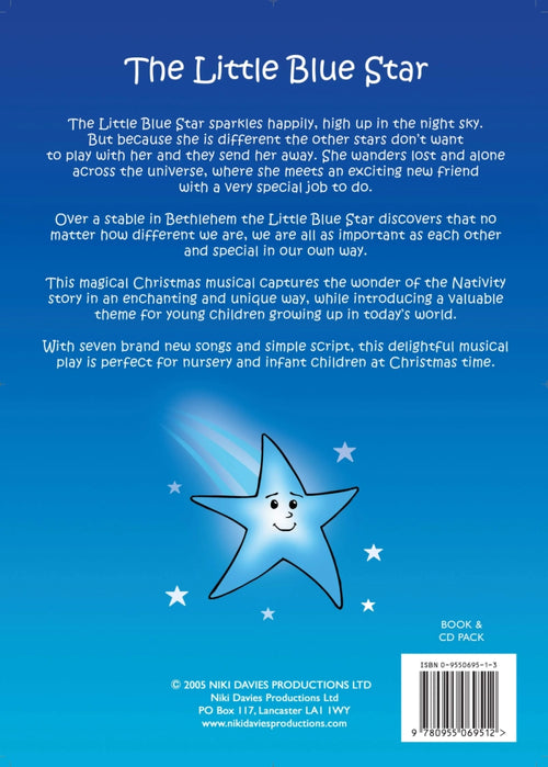 The Little Blue Star Back Cover - nativity cover art displaying text describing the nativity