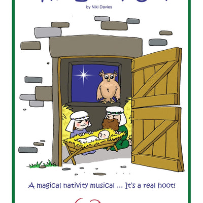 The Lucky Owl - nativity cover art displaying nativity scene in stable with owl overlooking the scene