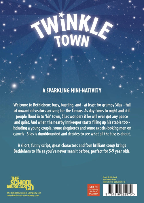 Twinkle Town back cover - nativity back cover displaying text describing nativity plot